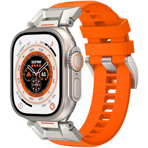 Robustes Sport Armband Kompatibel mit Apple Watch Ultra 2/Ultra armband 49mm 44mm 45mm 42mm für Herren, Robustes Edelstahlband Langlebiges SilikonBand für iWatch Armband Serie Ultra 9 8 7 6 5 4 3 SE von Towsnails