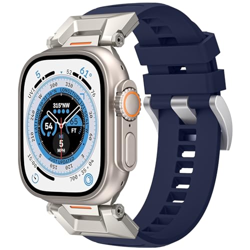 Robustes Sport Armband Kompatibel mit Apple Watch Ultra 2/Ultra armband 49mm 44mm 45mm 42mm für Herren,Edelstahlband Langlebiges SilikonBand für iWatch Armband Serie Ultra 9 8 7 6 5 4 3 SE von Towsnails