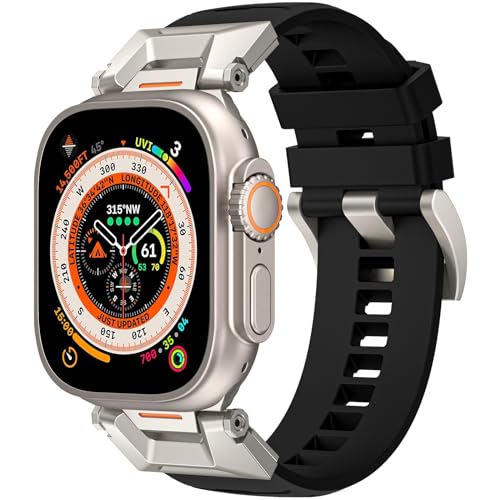 Robustes Sport Armband Kompatibel mit Apple Watch Ultra 2/Ultra armband 49mm 44mm 45mm 42mm für Herren,Edelstahlband Langlebiges SilikonBand für iWatch Armband Serie Ultra 9 8 7 6 5 4 3 SE von Towsnails
