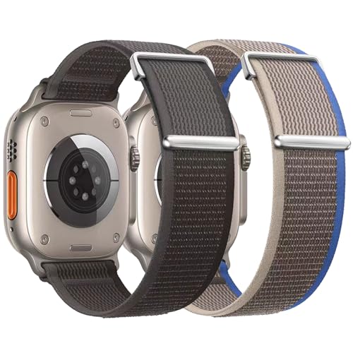 Towsnails 2 Stück Sportband kompatibel mit Apple Watch Armband 49mm 45mm 44mm 42mm 40mm 41mm 38mm,weiche Nylon Trail Loop Armband verstellbare Armbänder für Serie 9 Ultra/Ultra 2 8 7 6 5 4 SE von Towsnails