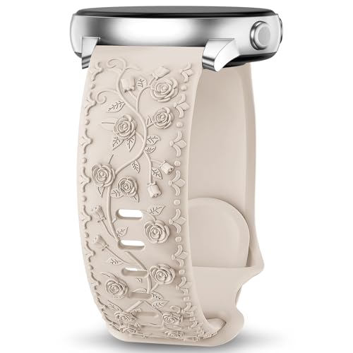 Towsnails Floral Gravierte Armband Kompatibel mit Samsung Galaxy Watch 6/5/4 Armband 40mm 44mm, Galaxy Watch 5 Pro 45mm,Galaxy Active 2,Galaxy Watch 3,20mm Weiches Silikon Ersatzarmband für Damen von Towsnails