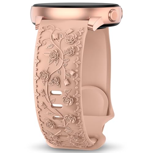 Towsnails Floral Gravierte Armband Kompatibel mit Samsung Galaxy Watch 6/5/4 Armband 40mm 44mm, Galaxy Watch 5 Pro 45mm,Galaxy Active 2,Galaxy Watch 3,20mm Weiches Silikon Ersatzarmband für Damen von Towsnails