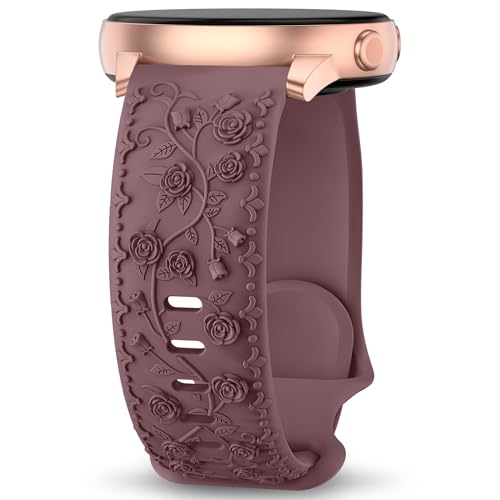 Towsnails Floral Gravierte Armband Kompatibel mit Samsung Galaxy Watch 6/5/4 Armband 40mm 44mm, Galaxy Watch 5 Pro 45mm,Galaxy Active 2,Galaxy Watch 3,20mm Weiches Silikon Ersatzarmband für Damen von Towsnails