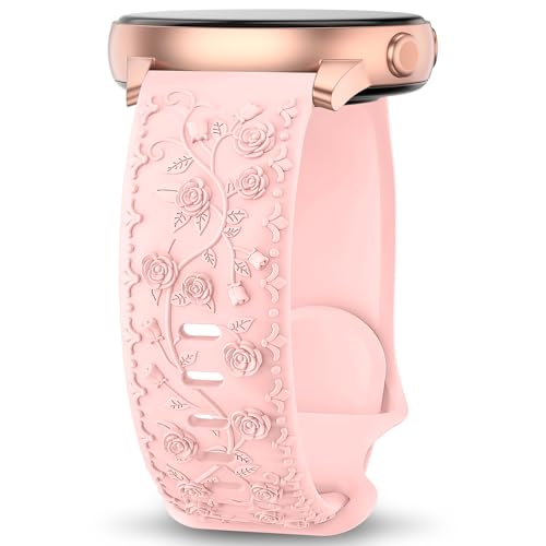 Towsnails Floral Gravierte Armband Kompatibel Mit Samsung Galaxy Watch 6/5/4/3 40mm 44mm 45mm, Active 2, 20mm Weiches Silikon Ersatzarmband für Damen von Towsnails