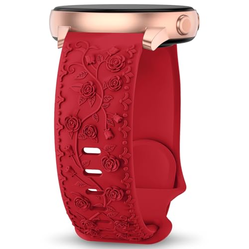 Towsnails Floral Gravierte Armband Kompatibel mit Samsung Galaxy Watch 6/5/4 Armband 40mm 44mm, Galaxy Watch 5 Pro 45mm,Galaxy Active 2,Galaxy Watch 3,20mm Weiches Silikon Ersatzarmband für Damen von Towsnails