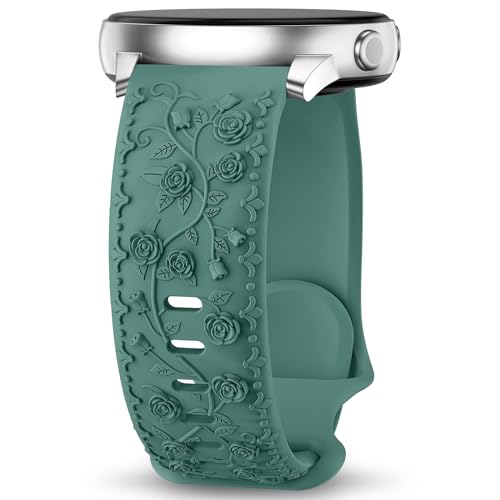 Towsnails Floral Gravierte Armband Kompatibel mit Samsung Galaxy Watch 6/5/4 Armband 40mm 44mm, Galaxy Watch 5 Pro 45mm,Galaxy Active 2,Galaxy Watch 3,20mm Weiches Silikon Ersatzarmband für Damen von Towsnails