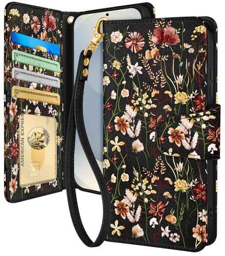 Toycamp Schutzhülle für Samsung Galaxy S25 Plus/S24 Plus, Brieftaschen-Schutzhülle mit Handschlaufe, Leder-Klapphülle mit RFID-blockierendem 4 Kartenfächern, Galaxy S25+/S24+, niedliche ästhetische von Toycamp