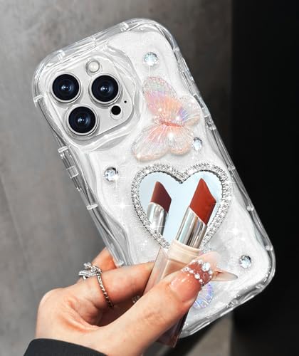 Toycamp Schutzhülle für iPhone 13 Pro, 15,5 cm (6,1 Zoll) – Frauen und Mädchen, süßes Herz-Spiegel, Handyhülle für iPhone 13 Pro, Wellendesign, Y2K, ästhetisch, hübsch, modisch, einzigartige von Toycamp