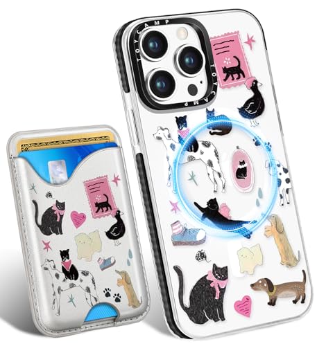 Toycamp Schutzhülle für iPhone 13 Pro Max – kompatibel mit Magsafe Kreditkartenhalter, Brieftasche, magnetisch, niedlich, für Frauen, Teenager, Mädchen, Kawaii, Mädchen, einzigartiges Katzen- und von Toycamp