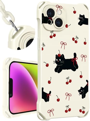 Toycamp Schutzhülle für iPhone 14 Plus mit Band für Frauen – niedliches, lustiges modisches Mädchen-Design mit Kirschkatzen-Muster, Handyhülle mit Handgelenkband, vier Ecken, zum Aufhängen Toycamp Schutzhülle für iPhone 14 Plus mit Band für Frauen – niedliches, lustiges modisches Mädchen-Design mit Kirschkatzen-Muster, Handyhülle mit Handgelenkband, vier Ecken, zum Aufhängen von Toycamp