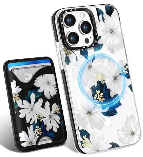 Toycamp Schutzhülle für iPhone 14 Pro – kompatibel mit Magsafe Kreditkartenhalter, Brieftasche, magnetisch, niedlich, für Damen, Teenager, Mädchen, Kawaii, Mädchen, hübsches Blumendesign, Handyhülle von Toycamp