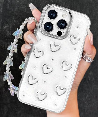 Toycamp Schutzhülle für iPhone 15 Pro Max – für Frauen und Mädchen, niedliches, durchsichtiges, glitzerndes Kawaii-3D-Herz-Design mit Charm, Schmetterling, Handgelenkkette, ästhetisch, hübsche Toycamp Schutzhülle für iPhone 15 Pro Max – für Frauen und Mädchen, niedliches, durchsichtiges, glitzerndes Kawaii-3D-Herz-Design mit Charm, Schmetterling, Handgelenkkette, ästhetisch, hübsche von Toycamp