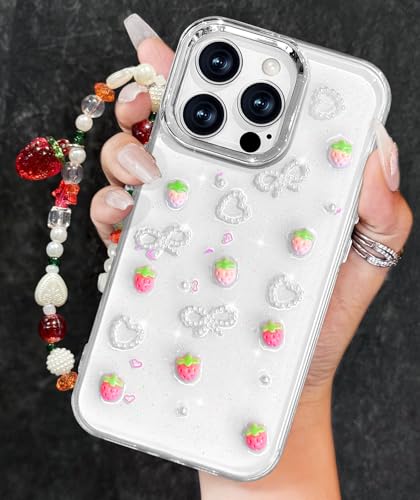 Toycamp Schutzhülle für iPhone 16 Pro – für Frauen und Mädchen, niedlich, transparent, glitzernd, Kawaii-3D-Erdbeer-Design mit Charm, Erdbeeren, Handgelenkkette, ästhetische, hübsche Schutzhülle für Toycamp Schutzhülle für iPhone 16 Pro – für Frauen und Mädchen, niedlich, transparent, glitzernd, Kawaii-3D-Erdbeer-Design mit Charm, Erdbeeren, Handgelenkkette, ästhetische, hübsche Schutzhülle für von Toycamp