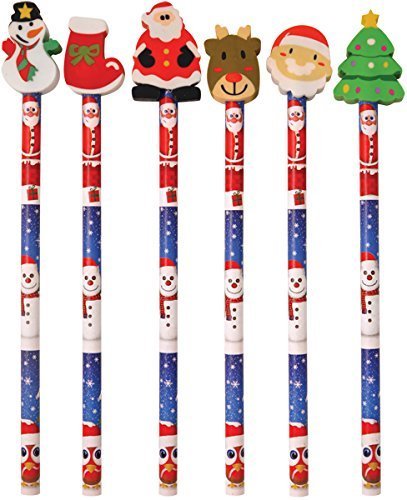 Toyland® Weihnachts-Bleistift mit Radiergummi, 24 Stück (verschiedene Designs und Farben) von Toyland