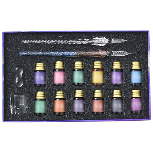 Toyosport Kalligraphie-Stift-Set aus Glas für Anfänger und Erwachsene, Kristall-Tauchstifte, Farbtinte, 2 Glasstifte, 10 Farben, 7-ml-Flaschen Toyosport Kalligraphie-Stift-Set aus Glas für Anfänger und Erwachsene, Kristall-Tauchstifte, Farbtinte, 2 Glasstifte, 10 Farben, 7-ml-Flaschen von Toyosport