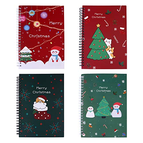 Toyvian 4Pcs A5 Weihnachten Spirale Notizbuch Urlaub Tagebuch Santa Schneemann Weihnachtsbaum Kleines Notizbuch Briefpapier Notizblock Weihnachtsgeschenke von Toyvian
