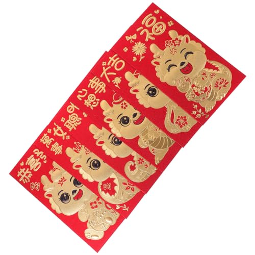 Toyvian 6 Stücke 2024 Chinesische Neujahr Rote Umschläge Päckchen Drachen Briefumschläge Silvester Dekoration Papier Geldumschlag Glücksgeld Tasche Frühlingsfest Hongbao Weihnachten Deko von Toyvian