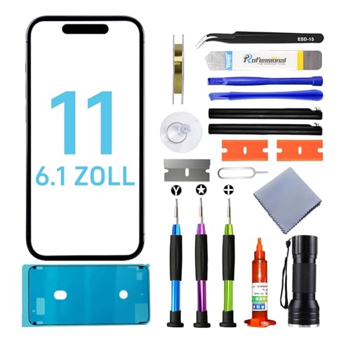 Tpyag für iPhone 11 Display,Frontglas Display für iPhone 11 6.1 Zoll,Bildschirm Reparaturset mit wasserfestem Kleber (KEIN LCD & Touch-Digitizer) von Tpyag