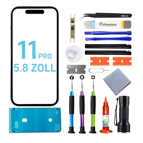 Tpyag für iPhone 11 Pro Display,Frontglas Display für iPhone 11 Pro 5.8 Zoll,Bildschirm Reparaturset mit wasserfestem Kleber (KEIN LCD & Touch-Digitizer) von Tpyag