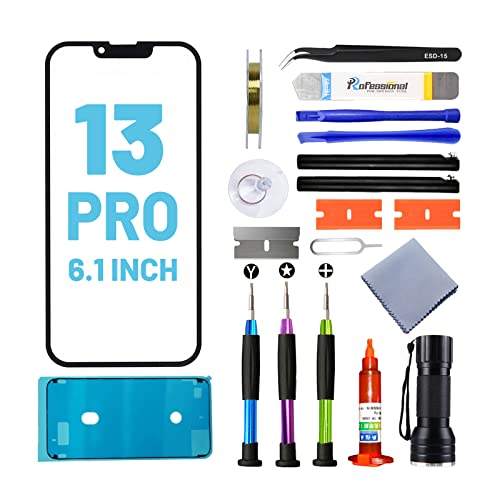 Tpyag für iPhone 13 Pro Display,Frontglas Display für iPhone 13 Pro 6,1 Zoll,Bildschirm Reparaturset mit wasserfestem Kleber (KEIN LCD & Touch-Digitizer) von Tpyag