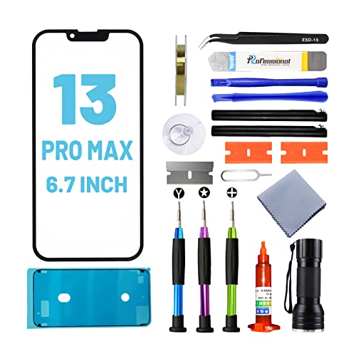 Tpyag für iPhone 13 Pro Max Display,Frontglas Display für iPhone 13 Pro Max 6,7 Zoll,Bildschirm Reparaturset mit wasserfestem Kleber (KEIN LCD & Touch-Digitizer) von Tpyag