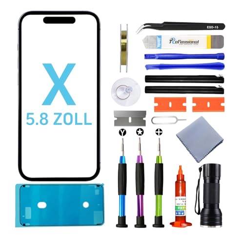 Tpyag für iPhone X Display,Frontglas Display für iPhone X 5.8 Zoll,Bildschirm Reparaturset mit wasserfestem Kleber (KEIN LCD & Touch-Digitizer) von Tpyag