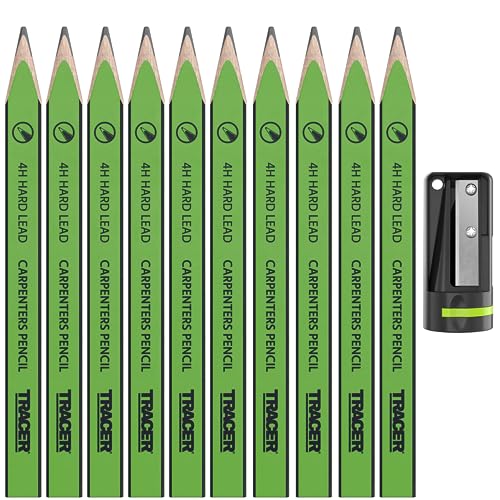 Tracer 4H Zimmermannsbleistifte (harte Mine), mit Anspitzer, 12 Stück von Tracer