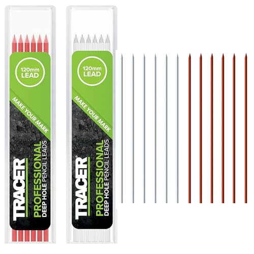 Tracer Deep Hole Bleistift Alternative Minen Set - 12 x 2,8 mm hochsichtbare farbige Minen für den Bleistift 6 x rot, 6 x weiß, 12 x Bleistiftminen von Tracer