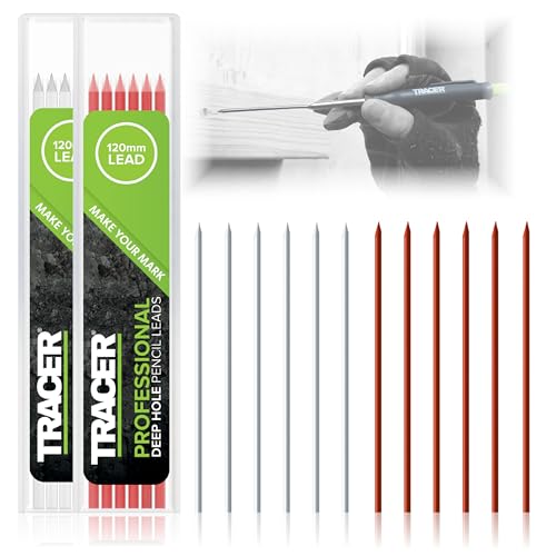 Tracer Deep Hole Bleistift Alternative Minen Set - 12 x 2,8 mm hochsichtbare farbige Minen für den Bleistift 6 x rot, 6 x weiß, 12 x Bleistiftminen von Tracer