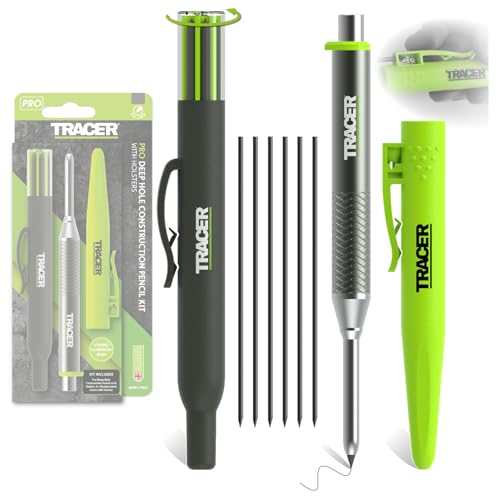 Tracer Pro Series Aluminium Tiefloch-Bleistift mit 6 Ersatzminen und dazugehörigen Standort-Holstern All-in-One-Bau-Markierungs-Set von Tracer