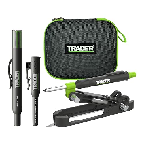 Tracer ProScribe Tool mit Tieflochmarker Bleistift, 6 x Ersatzminenhalter und Tragetasche (Multi-Funktions-Ritzgerät) Tischler Bleistift//Tiefenlochmarker von Tracer