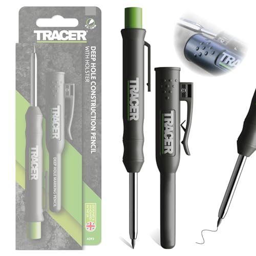 Tracer Tieflochmarker Bleistift Seitenhalter (120mm, ausziehbarer 2B Baustift mit eingebautem Spitzer). Tischler Bleistift//Tiefenlochmarker von Tracer