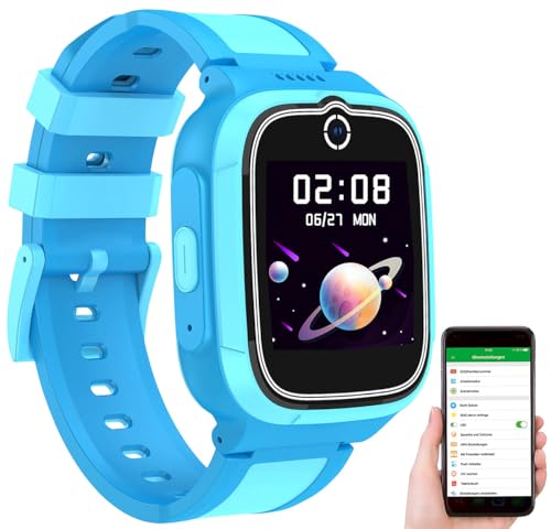 TrackerID Smartwatch mit Simkarte: 4G-GPS-Kinder-Smartwatch, Videoanruf, Kratzfestes uhrglas, Herzfrequenz, blau (Kinderuhren, SIM, Kids Watch) von TrackerID