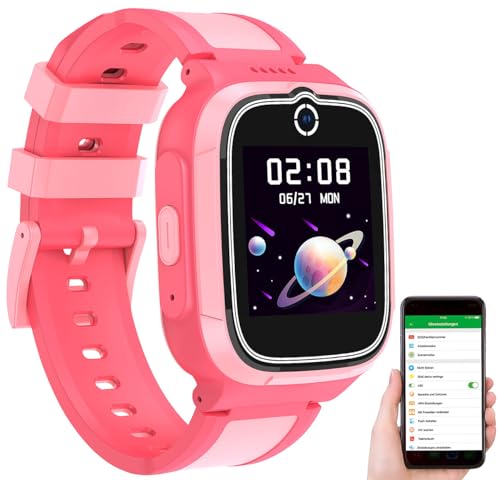 TrackerID Uhr Kinder: 4G-GPS-Kinder-Smartwatch, Videoanruf, Kratzfestes uhrglas, Herzfrequenz, pink (Kinderuhren, Multifunktions-Kinderuhr, Watch) von TrackerID