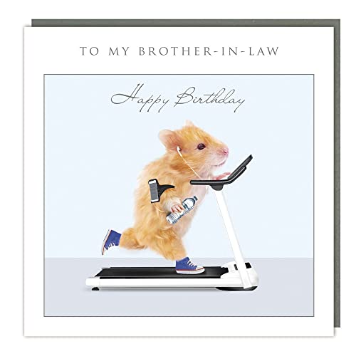 Tracks Publishing Lustige Geburtstagskarte mit Aufschrift "Brother-in-Law" – Hamster auf Laufband mit Foliendetails – umweltfreundlich und recycelbar von Tracks Publishing