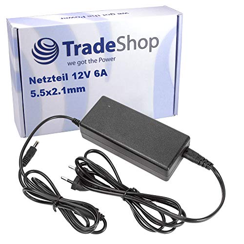 Trade-Shop 12V 6A Universal Netzteil Ladekabel Ladegerät 5,5mm x 2,1mm Rundstecker für Bluetooth Verstärker FritzBox DVD Player Akku Ladegeräte Router Modems von Trade-Shop