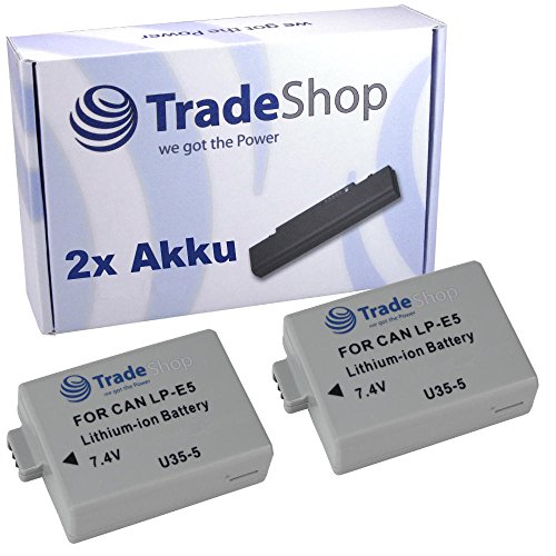 2X Hochleistungs Kamera Li-Ion Akku 1200mAh Ersatz für Canon LP-E5 LPE5 LP-E-5 LPE-5, kompatibel mit Canon EOS 450D 500D 1000D 450-D 500-D 1000-D von Trade-Shop