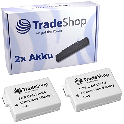 2X Hochleistungs Kamera Li-Ion Akku 1300mAh ersetzt Canon LP-E8 LPE8 LP-E-8 LPE-8 für Canon EOS 550D 600D 650D 550-D 600-D 550 600 D 650 D von Trade-Shop