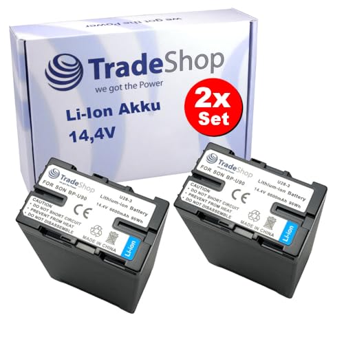 2X Li-Ion Akku 14,4V/14,8V 6600mAh kompatibel mit Sony PMW-EX 1 1r 3 PMW-F 3 3K 3L PMW-100 150 160 200 260 280 ersetzt BPU-30 BPU-60 BPU-65 BPU-90 BPU-95 BP-U 30 60 65 90 95 von Trade-Shop