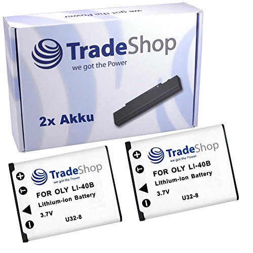 2X Trade-Shop Kamera-Akku 3,7V kompatibel mit Panasonic N4FUYYYY0046, N4FUYYYY0047, KX-TCA285, KX-TCA385, KX-UDT121, KX-UDT131, kompatibel mit Olympus Li-42B, Li-40B von Trade-Shop