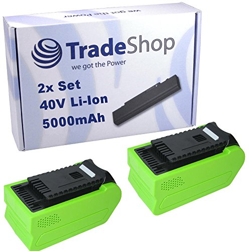 2X Trade-Shop Li-Ion Akku 40V / 5000mAh für Greenworks Cramer PowerWorks Allett Kettensäge Rasentrimmer Rasenmäher Gebläse Heckenschere Hochentaster von Trade-Shop