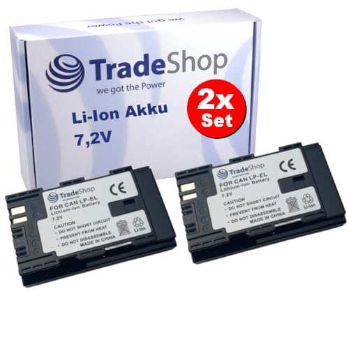 2X Trade-Shop Li-Ion Ersatz-Akku 7,2V / 2600mAh kompatibel mit Canon LP-EL Akku, LC-E6 / LC-E6E Ladegerät, EL-1 Speedlite Flash Blitzgerät von Trade-Shop