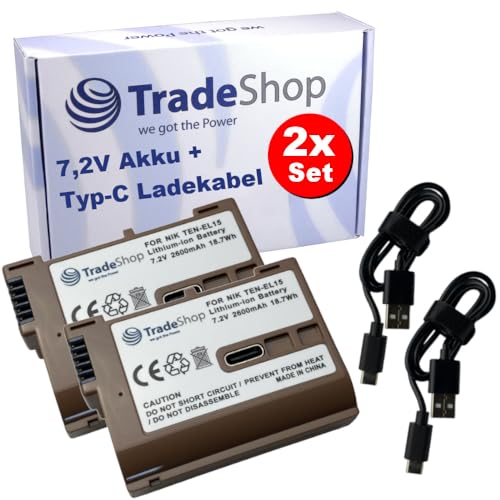 2X Trade-Shop Li-Ion Kamera-Akku 7,2V / 2600mAh Typ-C V1 NTC kompatibel mit Nikon MB-D15 MB-D16 MB-D17 MB-D18 MB-N10 MB-N11 MB-N12 MD-D14 MH-25 MH-25a von Trade-Shop