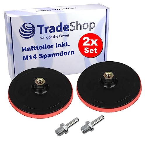 2x Trade-Shop Klett Haftteller/Schleifteller/Stützteller/Polierteller 150 mm Durchmesser inkl. M14 Spanndorn für Schleifmaschinen Bohrmaschinen Akkuschrauber von Trade-Shop