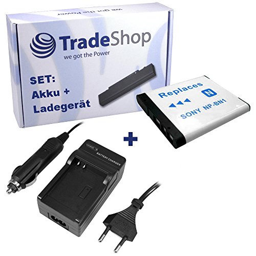 ANGEBOT IM SET: Hochleistungs Kamera Li-Ion Akku + Akku Ladegerät mit KFZ Adapter für Sony Cybershot DSC-T-99 DSC-T-110 DSC-J-10DSC-W310 DSC-W320 DSC-W350 W380 ersetzt Sony NP-BN1 NPBN1 NPBN-1 NP-BN-1 von Trade-Shop