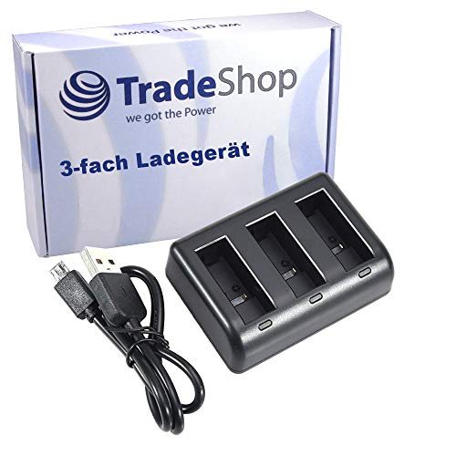 Hochwertiges 3-Fach Ladegerät für Li-Ion Akkus wie SPCC1B, ACBAT-001 für GoPro Max 360° Digitalkamera - ersetzt BC-GP7C / Ladestation Ladekabel von Trade-Shop