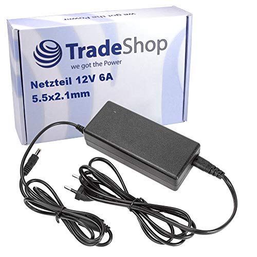 Hochwertiges Universal Netzteil 12V 6A Ladekabel Ladegerät 5.5x2.1mm für Bluetooth Verstärker FritzBox DVD Player Akku Ladegeräte Router Modems von Trade-Shop