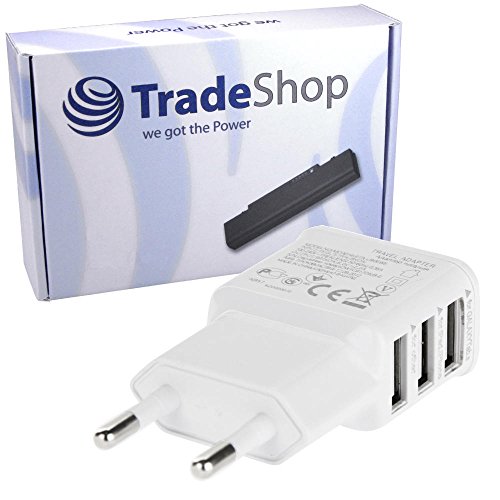 Mini 3-fach Mehrfachsteckdose USB Universal Netzteil Reiseadapter Netzstecker Stecker 220V Ladegerät USB-Adapter Flach für Samsung Galaxy Note 10.1 3G, Galaxy Tab 2 3 7 10.1, Tab 4 7 8 10.1, Tab S 8.4 10.5 von Trade-Shop
