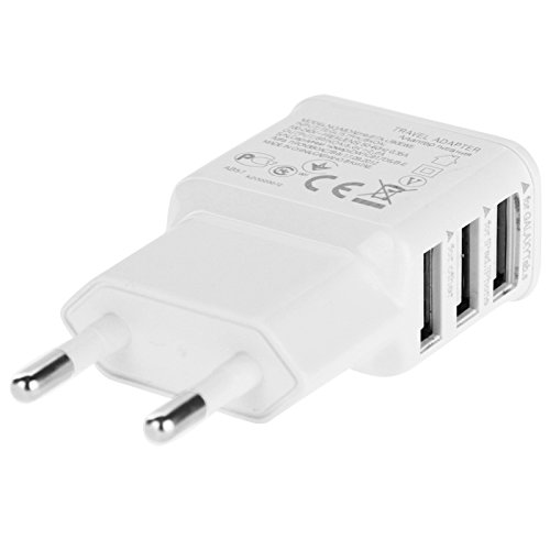 Mini 3-fach Mehrfachsteckdose USB Universal Netzteil Reiseadapter Netzstecker Stecker 220V Ladegerät USB-Adapter Flach für viele Geräte Handy Smartphone Tablet e-Book-Reader Navigationsgerät Bluetooth Speaker Headset von Trade-Shop