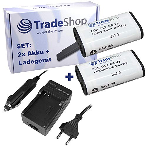 Set-Angebot: 2X Li-Ion Kamera Akku 2000mAh + Ladegerät mit Kfz Adapter für Canon Sigma Epson Polaroid Casio Olympus CR-V3 RCR-V3 LB01 SBP-1103 SBP-1303 von Trade-Shop